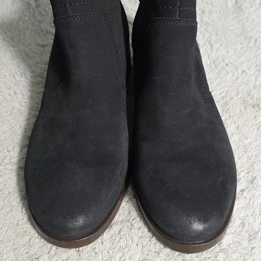 Lucky‎ Brand Black Suede Ankle Boots Distressed Side Zip Block Heel 6.5 M NEW